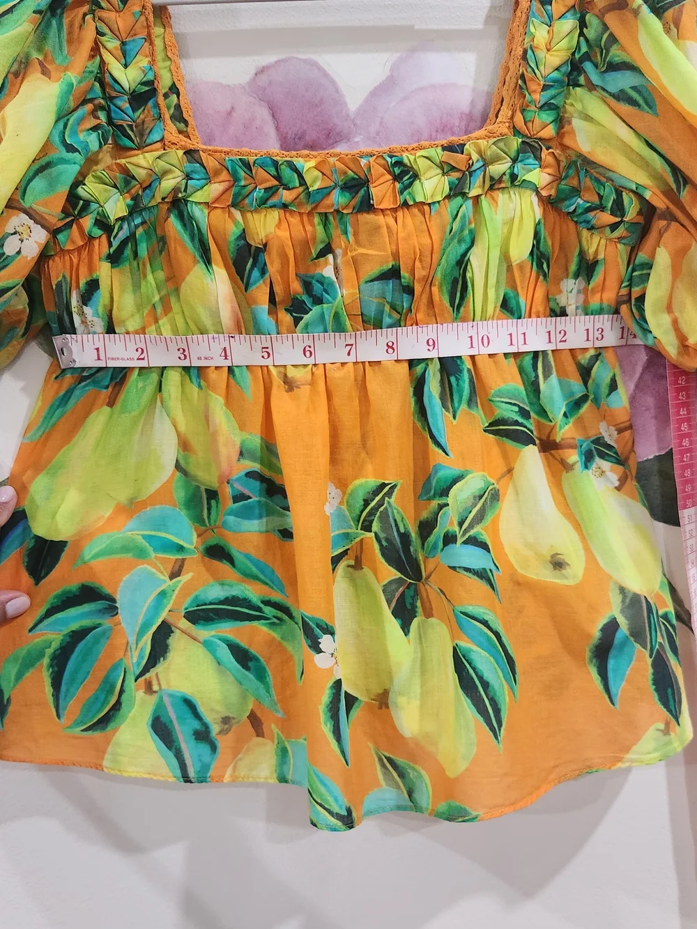 Orange Lemon-Print Peasant Blouse Farm Rio  - Womens Size Xs